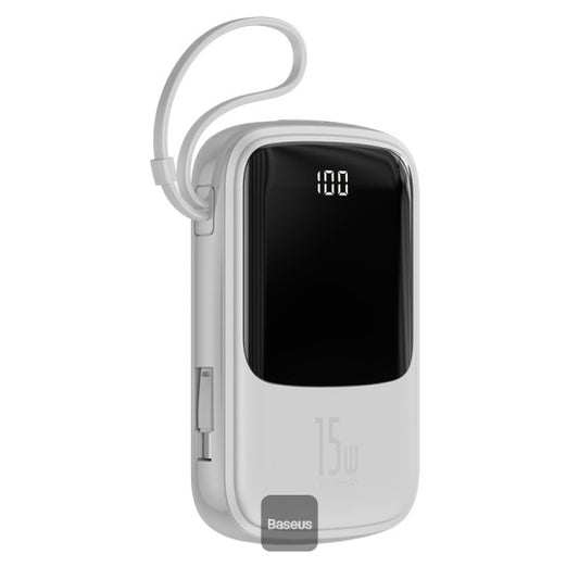 Baseus Qpow Digital Display 3A 15w 10000mAh Power Bank with Type-C Cable - White
