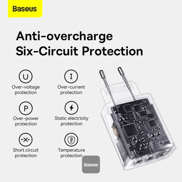 Baseus USB-A Wall Charger 3-Port 17W USB Charger Adapter EU Plug – Smart Safe and Compact Charging - Black