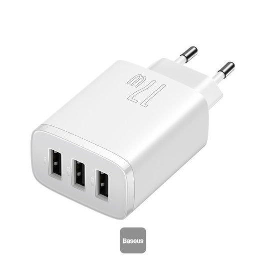 Baseus USB-A Wall Charger 3-Port 17W USB Charger Adapter EU Plug – Smart Safe and Compact Charging - White
