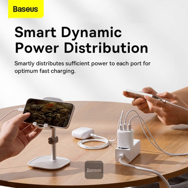 Baseus USB-A Wall Charger 3-Port 17W USB Charger Adapter EU Plug – Smart Safe and Compact Charging - White