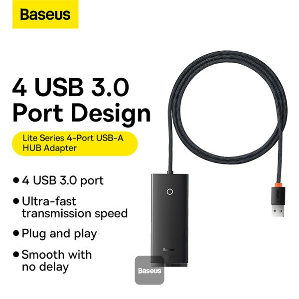 Baseus Lite Series 4-Port Type-C Hub Adapter (USB-A to USB304) Black