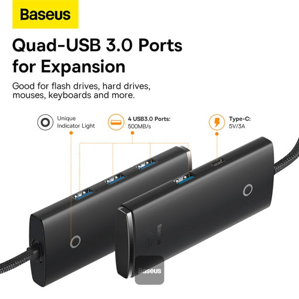 Baseus Lite Series 4-Port Type-C Hub Adapter (USB-A to USB304) Black