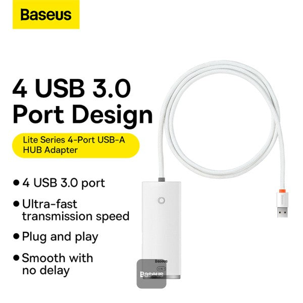 Baseus Lite Series 4-Port Type-C Hub Adapter (USB-A to USB304) White