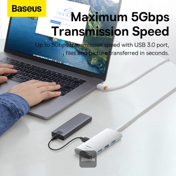 Baseus Lite Series 4-Port Type-C Hub Adapter (USB-A to USB304) White