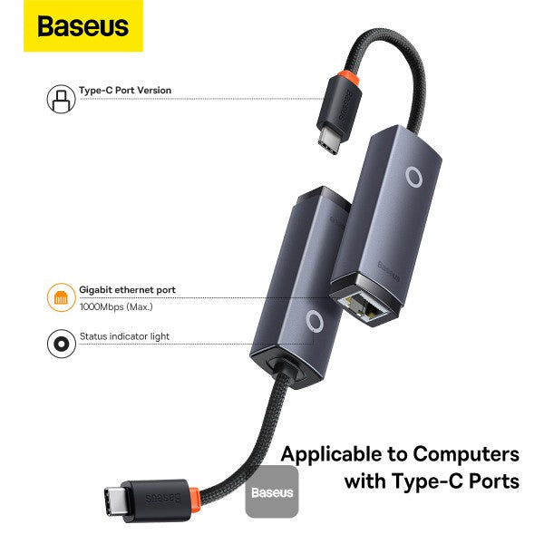 Baseus Lite Series RJ45 Lan Port Ethernet Adapter  Type-C to RJ45 LAN Port 1000Mbps Hub - Grey
