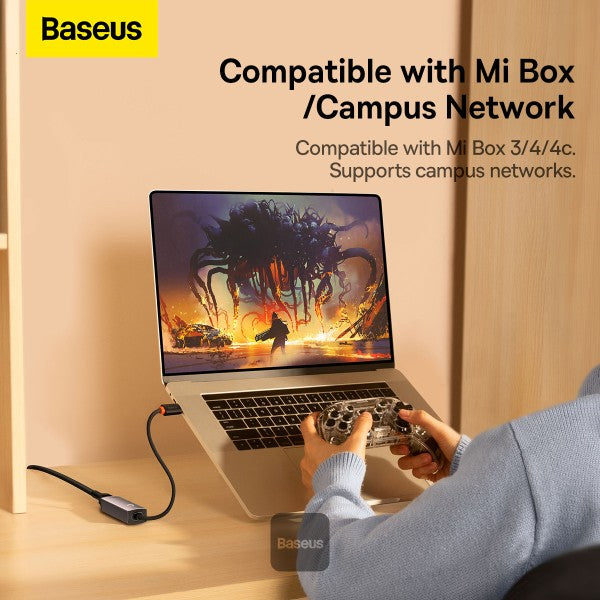 Baseus Lite Series RJ45 Lan Port Ethernet Adapter  Type-C to RJ45 LAN Port 1000Mbps Hub - Grey