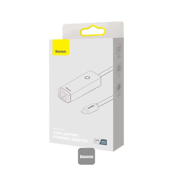 Baseus Lite Series RJ45 Lan Port Ethernet Adapter  Type-C to RJ45 LAN Port 1000Mbps Hub - Grey