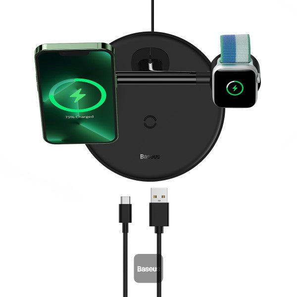 Baseus Swan 3-in-1 Wireless Magnetic Charging Bracket 20W Black Universal version (Include: USB For type-C 3A 1m)