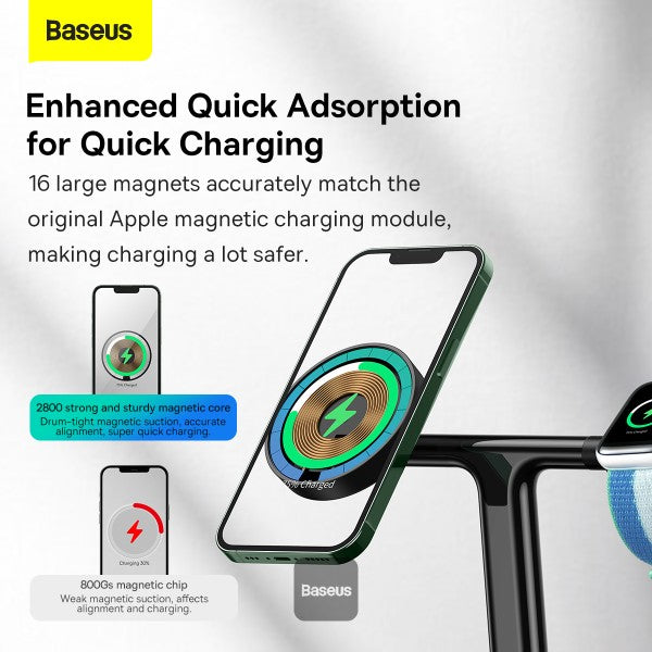 Baseus Swan 3-in-1 Wireless Magnetic Charging Bracket 20W Black Universal version (Include: USB For type-C 3A 1m)