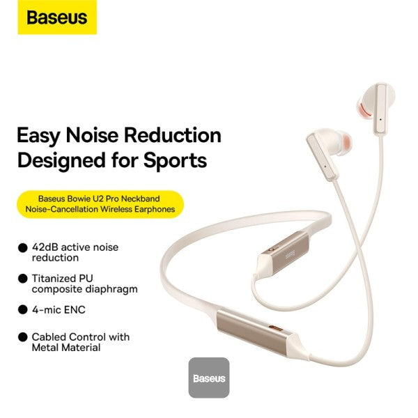 Baseus Bowie U2 Pro Neckband Noise Cancellation Wireless Earphones White