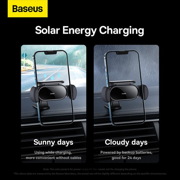 Baseus Steel Cannon Pro Solar Electric Car Mount - Electric Auto-Clamping - Solar Battery Charging - 360 Adjustable