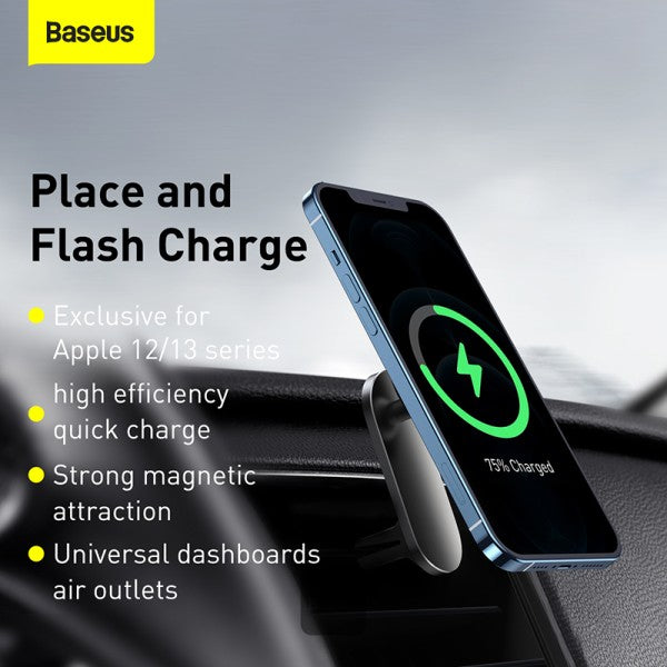Magnetic Absorption Wireless Car Charger Fast Charging Compatible with Mag-Safe Car Charger Dashboard Air Vent Mount Compatible with iPhone 13 13 Pro 13 Pro Max 12 12 Pro 12 Pro Max Black