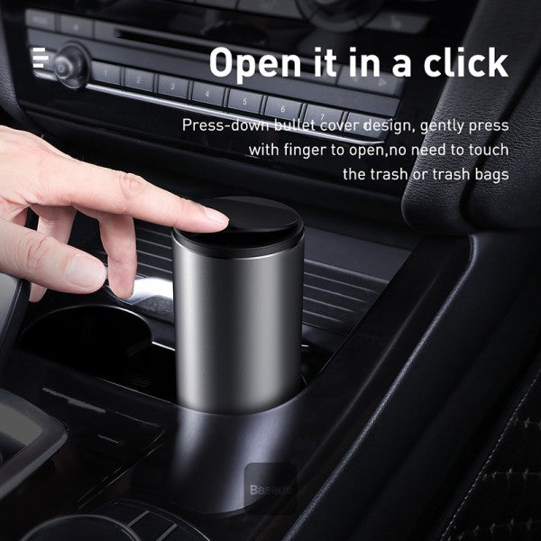 Baseus Gentleman Style Vehicle-mounted Trash Can 500ml Aluminum Alloy Office Desktops Waste Bin Rubbish Container With 30 Special Trash Bags