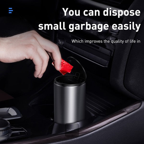 Baseus Gentleman Style Vehicle-mounted Trash Can 500ml Aluminum Alloy Office Desktops Waste Bin Rubbish Container With 30 Special Trash Bags