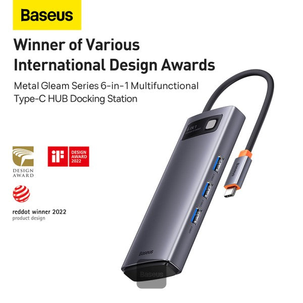 Baseus Metal Gleam Series 6in1 Hub Type-C + USB 30 + Micro SD   SD