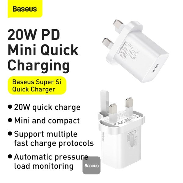 Baseus Super Si 1C fast wall charger USB Type C 20W UK Power Delivery