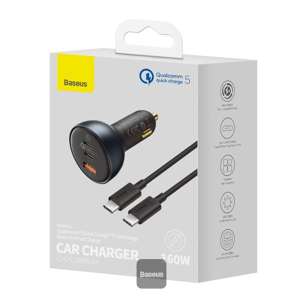 Baseus 160W Car Charger Quick Charge QC 50 40 30 PD Charger For Macbook iPad Pro Laptop USB Type C Charger For iPhone Xiaomi
