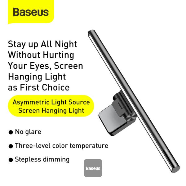 Baseus Monitor Light Bar - USB Powered Eye-Protection Dimmable Brightness & Color Temp Screen Clamp Design for E-Reading & Workstation - Black