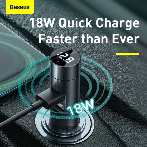 Baseus Bluetooth 50 FM Transmitter and Car Charger 3A 18W PPS Quick Charge 30 Dark Grey