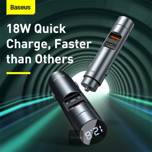 Baseus Bluetooth 50 FM Transmitter and Car Charger 3A 18W PPS Quick Charge 30 Dark Grey