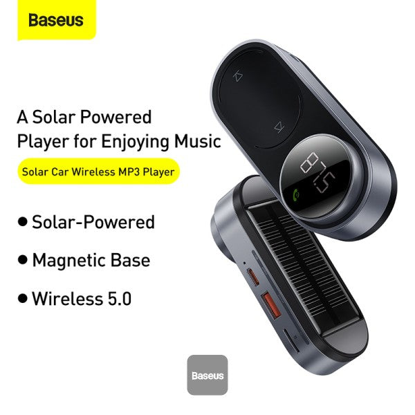 Solar FM Transmitter with Bluetooth 50 Wireless MP3 Player Hands-free Magnetic USB Charger AUX Car Audio Kit