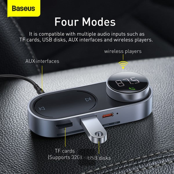 Solar FM Transmitter with Bluetooth 50 Wireless MP3 Player Hands-free Magnetic USB Charger AUX Car Audio Kit