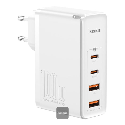 Baseus GaN2 Pro 100W 2 x USB + 2 x Type-C Ports Quick Charger with Type-C Cable EU Plug - white