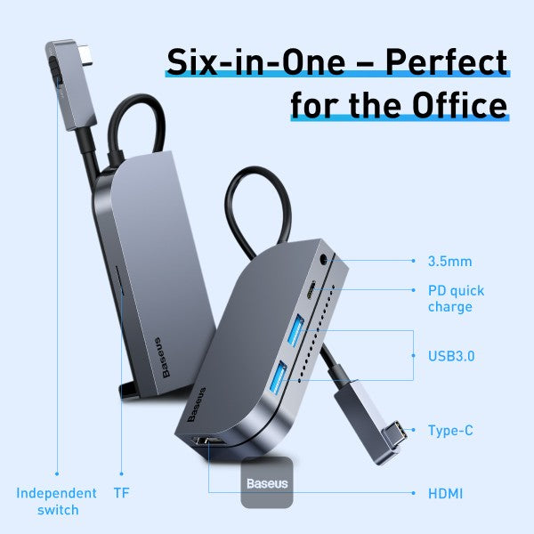 Baseus Bend Angle No7 Multifunctional Type-C HUB Converter Upgrade Space Gray