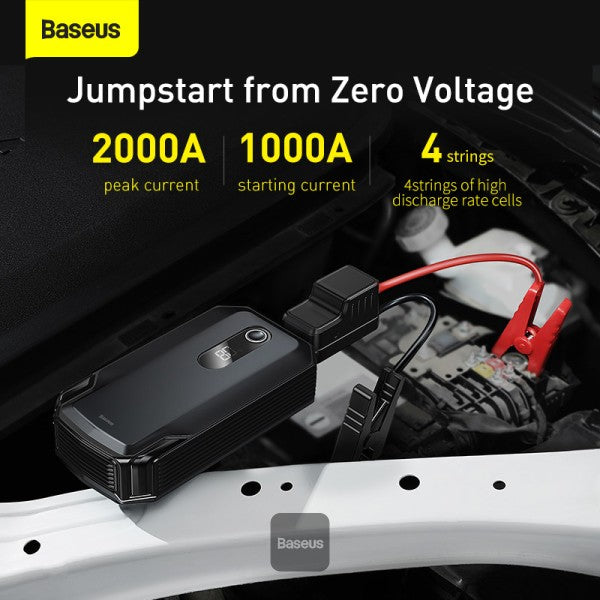 Baseus Super Energy Max Car Jump Starter 80L Gas 40L Diesel Engine 12V Portable Power Pack Automotive Battery Booster Charger with USB Port Smart Jumper Cables LED Flashlight