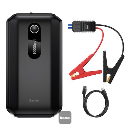 Baseus Super Energy Air Car Jump Starter Built-in 10000mAh Power Bank 1000A Max Peak Current 12V Car Jump Starter (Up to 40L Gas 25L Diesel Engines) Emergency Portable Phone Charger Black