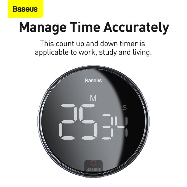 Baseus Digital Rotation Countdown Kitchen Timer with LED Display Magnetic Holder Volume Control Stopwatch & Countdown – Grey