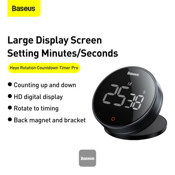 Baseus Digital Rotation Countdown Kitchen Timer with LED Display Magnetic Holder Volume Control Stopwatch & Countdown – Grey