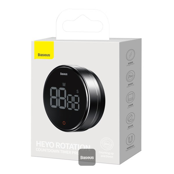 Baseus Digital Rotation Countdown Kitchen Timer with LED Display Magnetic Holder Volume Control Stopwatch & Countdown – Grey