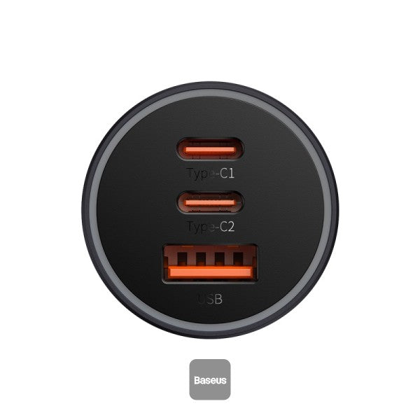 Baseus Golden Contactor Pro USB-A car charger + 2x USB-C 65W Dark gray