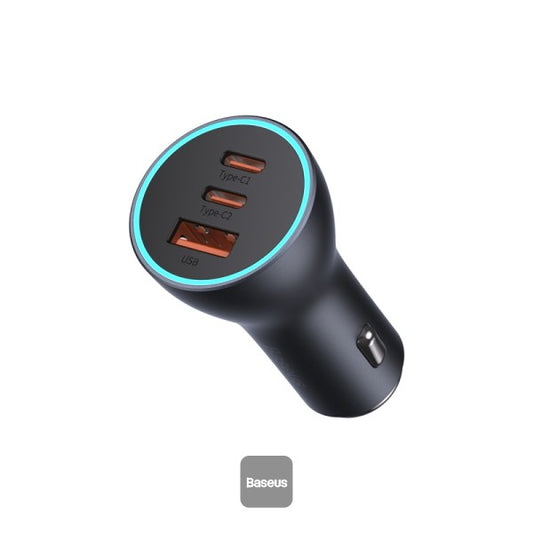 Baseus Golden Contactor Pro USB-A car charger + 2x USB-C 65W Dark gray