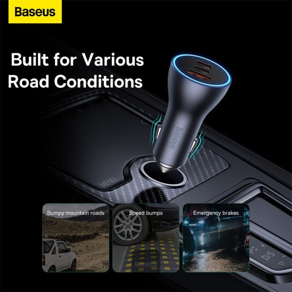 Baseus Golden Contactor Pro USB-A car charger + 2x USB-C 65W Dark gray