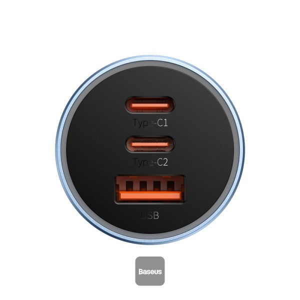 Baseus Golden Contactor Pro USB-A car charger + 2x USB-C 65W Blue