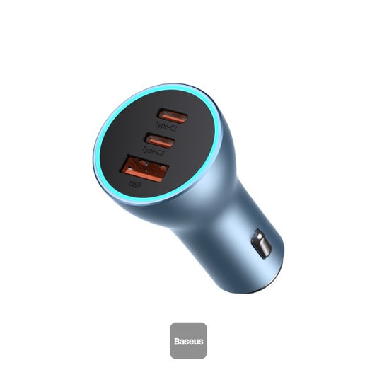 Baseus Golden Contactor Pro USB-A car charger + 2x USB-C 65W Blue