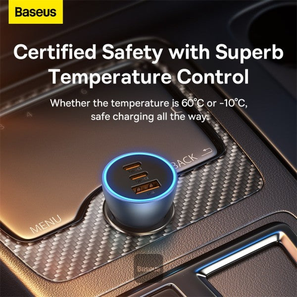 Baseus Golden Contactor Pro USB-A car charger + 2x USB-C 65W Blue