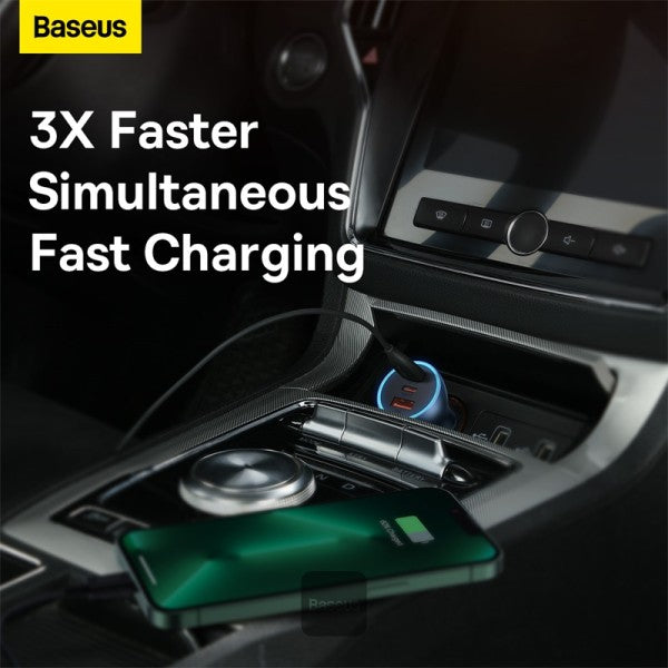 Baseus Golden Contactor Pro USB-A car charger + 2x USB-C 65W Blue