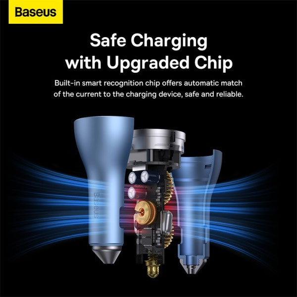 Baseus Golden Contactor Pro USB-A car charger + 2x USB-C 65W Blue