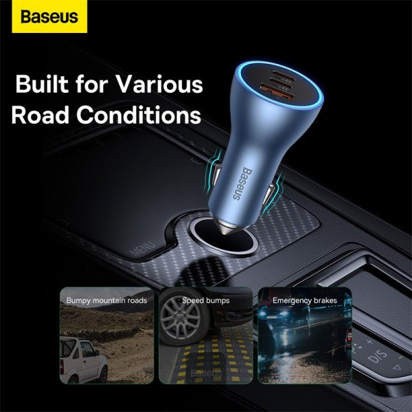 Baseus Golden Contactor Pro USB-A car charger + 2x USB-C 65W Blue