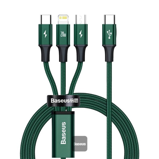 Baseus Rapid Series 3-In-1 Fast Charging Data Cable Type-C To M+L+C Pd 20w 15M - Green