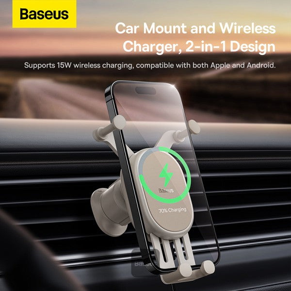Baseus Stable Gravitational Wireless Charging Car Mount Pro 15W Air Outlet Version (Creamy White)