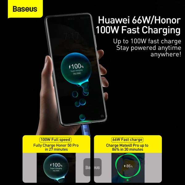 Cable Baseus Crystal Shine cable USB to USB-C 5A 100W 12m blue