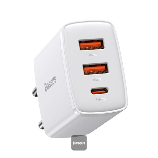Baseus Compact quick charger USB Type C 2x USB 30W 3A Power Delivery Quick Charge white EU