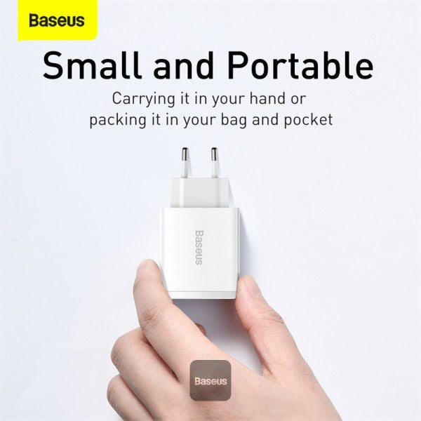 Baseus Compact quick charger USB Type C 2x USB 30W 3A Power Delivery Quick Charge white EU