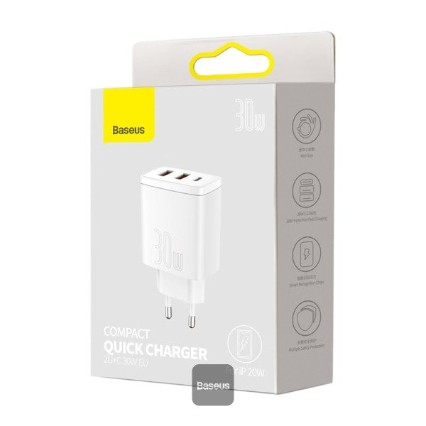 Baseus Compact quick charger USB Type C 2x USB 30W 3A Power Delivery Quick Charge white EU
