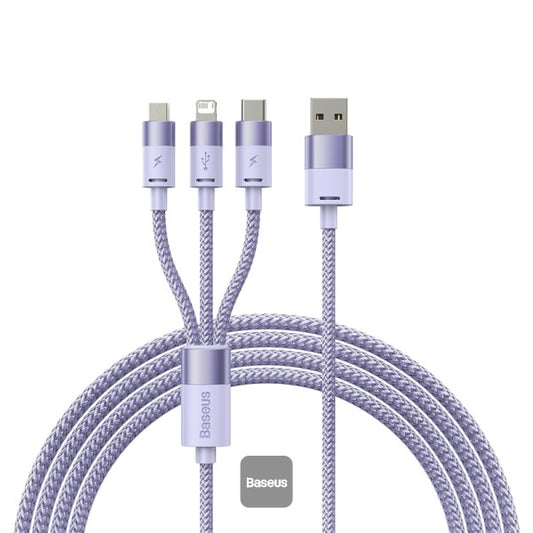 Baseus StarSpeed 1-for-3 Fast Charging Data Cable USB to M+L+C 35A 12M - Purple