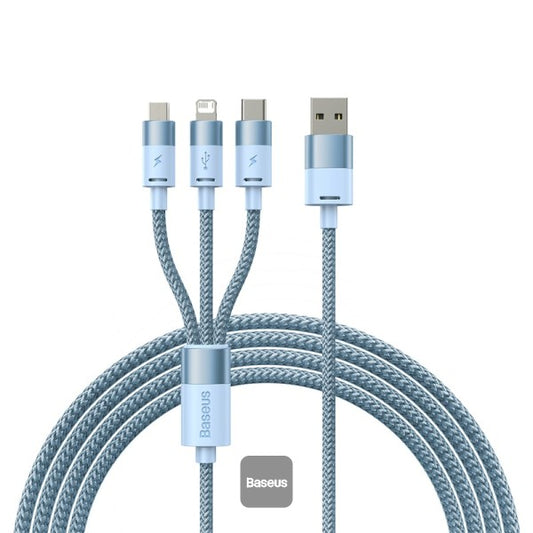 Baseus StarSpeed 1-for-3 Fast Charging Data Cable USB to M+L+C 35A 12M - Blue